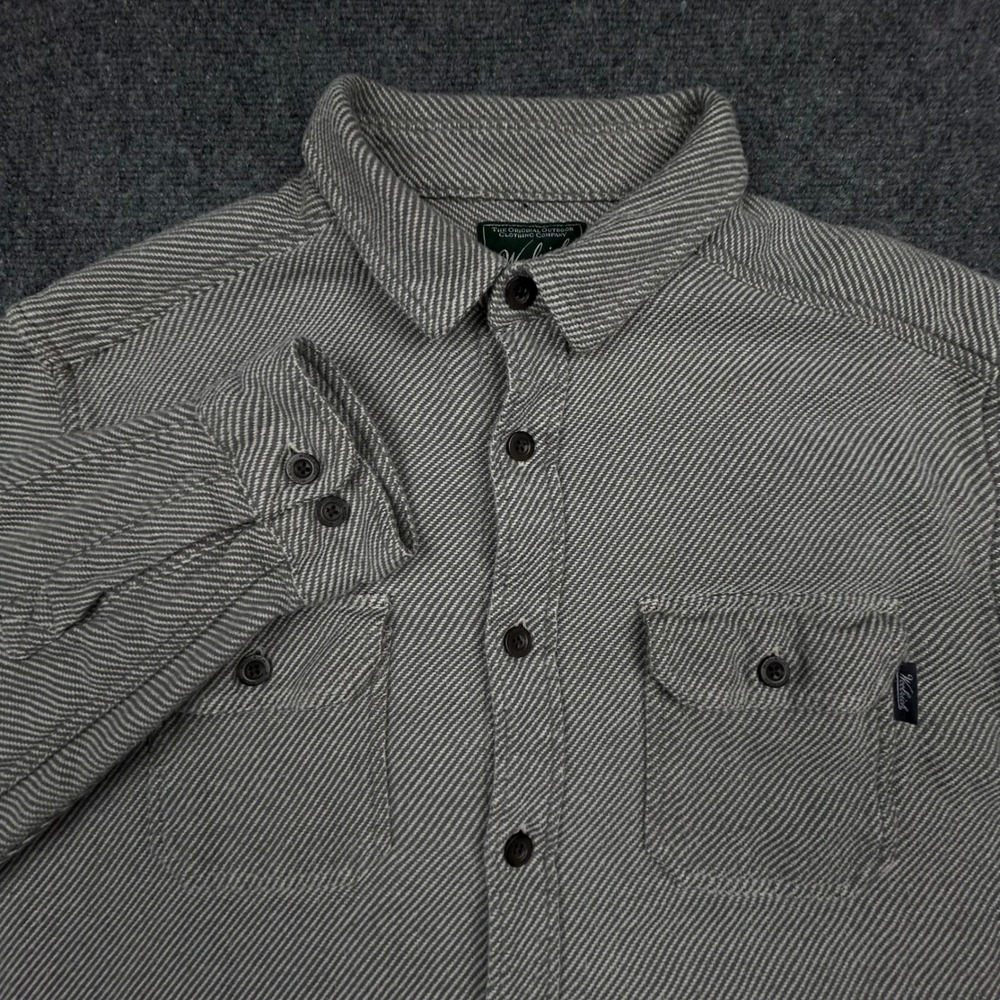 Woolrich Button Down Shirt Men XL Grey Diagonal Twill Cotton Long Sleeve Shacket